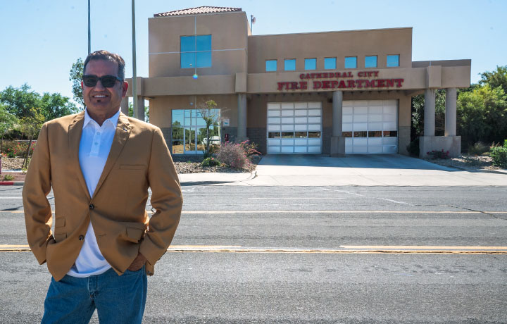 Antonio Baciu in front of the Cathedral City Fire Department within District 5